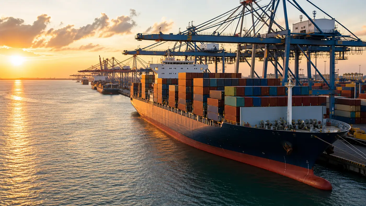 Container ship loading Kaltreo filter exports at a Chinese port